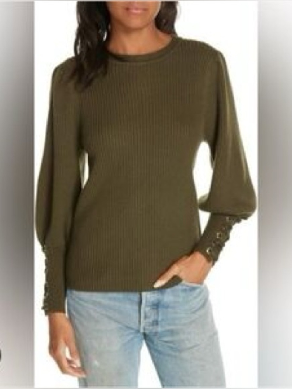 ba&sh Zelie Lace-Up Cuff Ribbed Knit Sweater